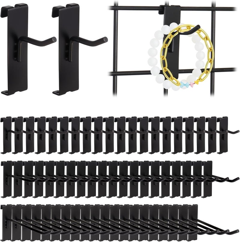 Alffun 60 Pcs Grid Wall Hooks, 2/4/6 Inch Heavy Duty Wire Grid Display Hooks, Gridwall Accessories for Retail, Craft Shows, Garage Storage, and Home Organization, Black - Image 1